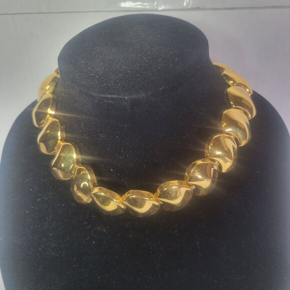 Vintage Napier Gold-Tone Chunky Formal Statement Necklace With Fold-Over Clasp - Picture 1 of 4